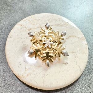 Vintage Two Tone Gold and Silver Snowflake Brooch Pin
